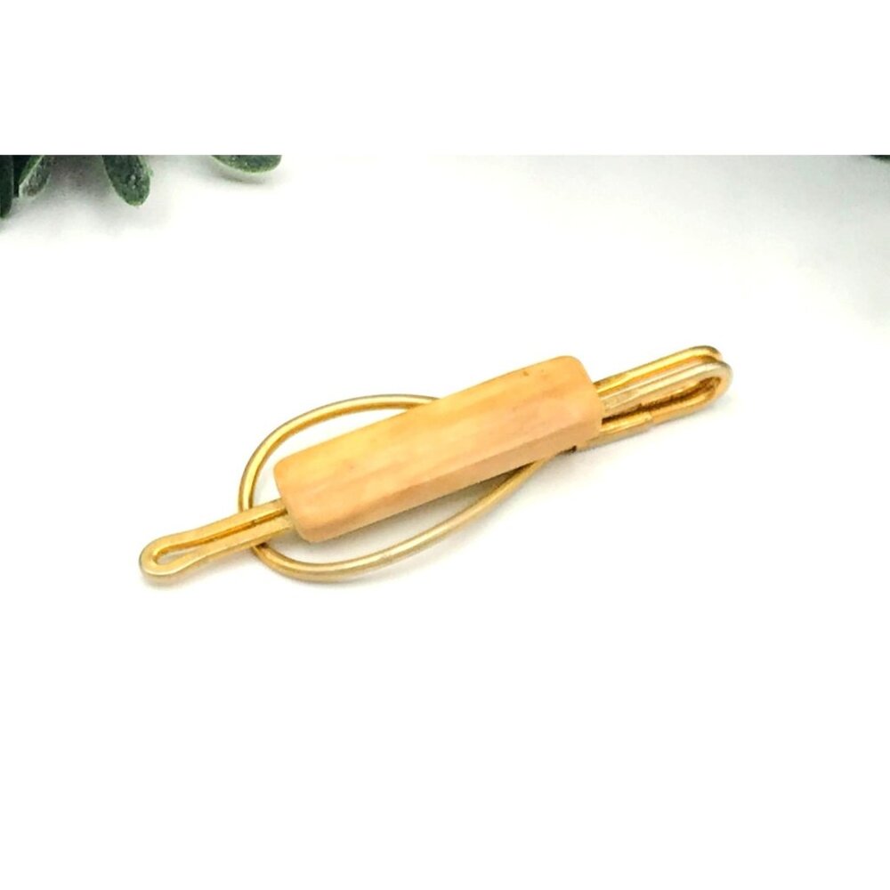 Vintage Gold-Tone & Faux Wood Tie Bar